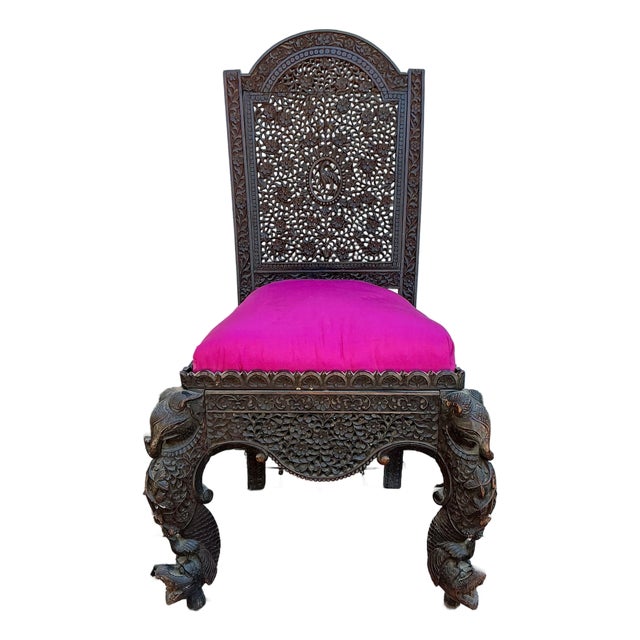 Antique Anglo-Indian Carved Teak Side Chair For Sale