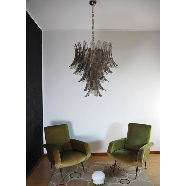 Mid-Century Modern Italian Smoked Murano Glass Six-Tier Felci Chandelier For Sale - Image 3 of 16