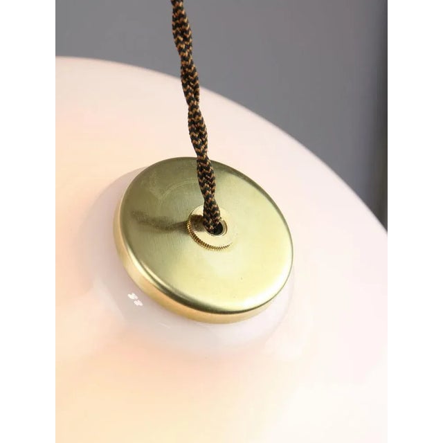 White Mid-Century Italian White Glass & Brass Pendant Lamp For Sale - Image 8 of 13