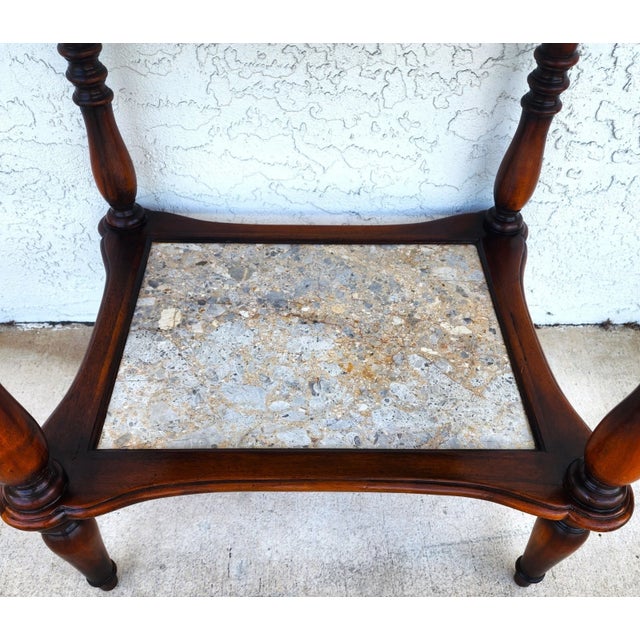 Brown Theodore Alexander 2 Tier Mahogany & Marble Side Lamp Table With Pullout Top For Sale - Image 8 of 11