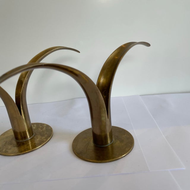 Modern Vintage 1940’s Liljan Lilly Candle Holders Ahlenius Bjork Ystad Metal - a Pair For Sale - Image 3 of 8
