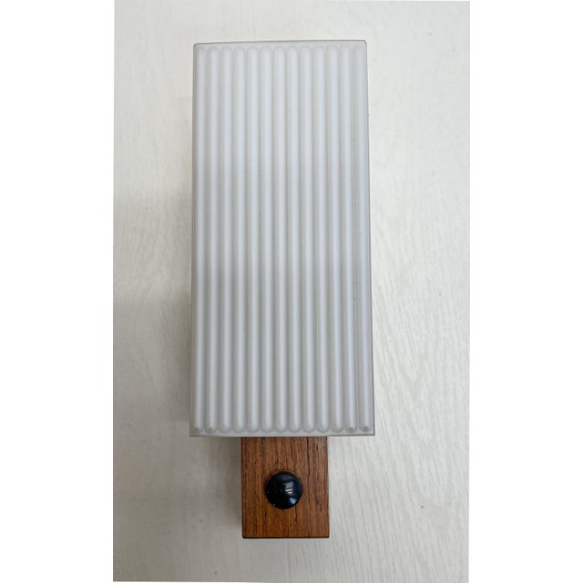 Brown Mid-Century Teak and Opaline Wall Lamp attributed to Bega, 1960s For Sale - Image 8 of 9