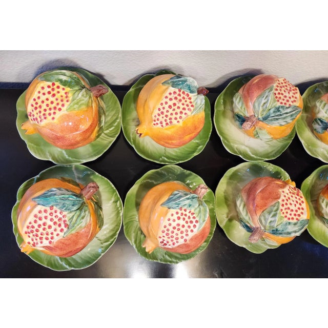 Vietri Pomegranate Tureens With Leaf Plates Trompe l'Oeil Majolica Serving Set for 8 Late 20th Century - Rare Set For Sale - Image 9 of 18