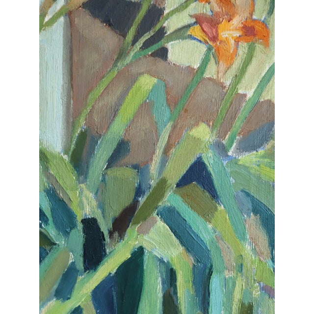 1955 Mid-Century Modern 'Daylilies in Sunlight' Vintage Original Floral Still Life Oil Painting, Framed For Sale - Image 10 of 11