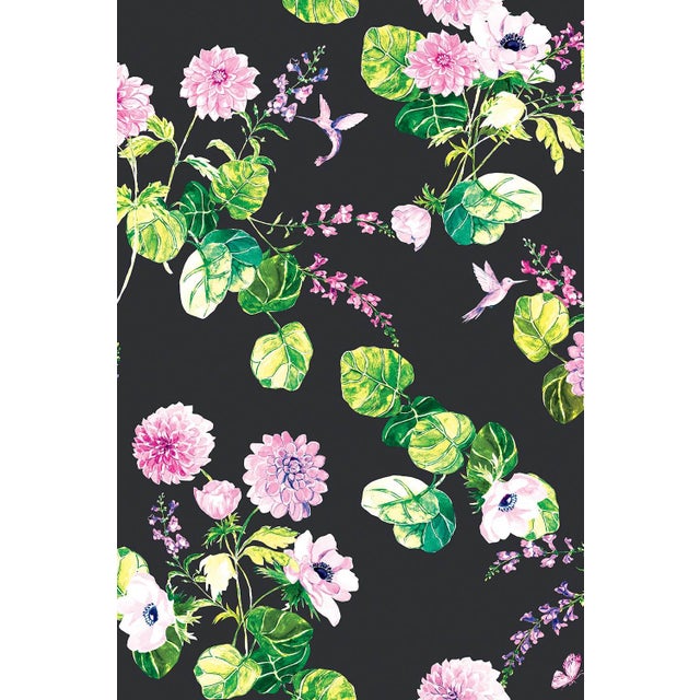 Traditional Chirp Society Floral Grasscloth Wallpaper by House Party | Midnight Black | 6 Yards For Sale - Image 3 of 8