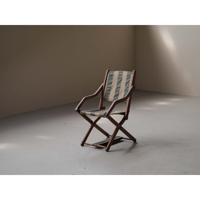 French Folding Campaign Chair in Wood and Striped Canvas, 1900s For Sale - Image 16 of 16