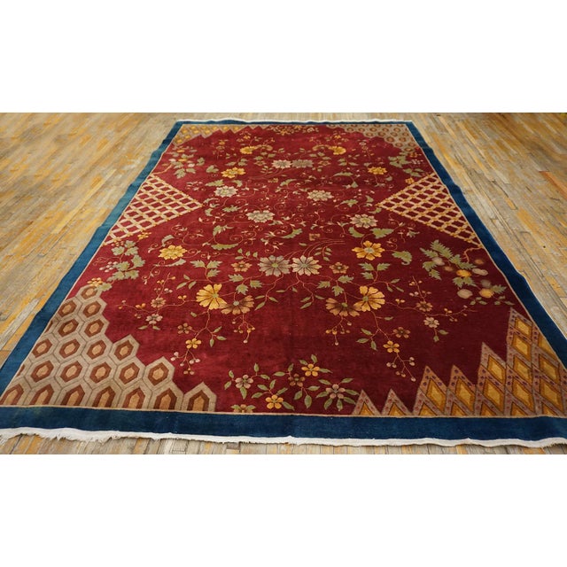 1920s Chinese Art Deco Carpet, Size: 10'x 13' 6" Antique Chinese - Art Deco Coral 1925 Rug, Circa Date: 1925. This...