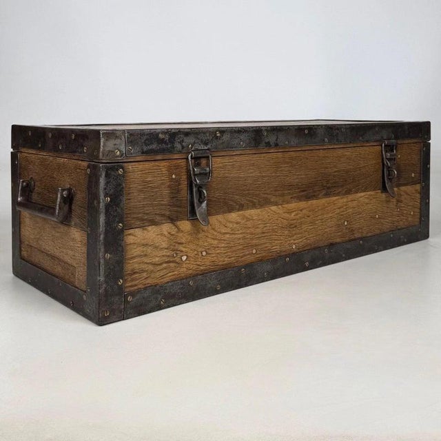Antique Early 20th Century English Iron-Bound Oak Storage Chest For Sale - Image 10 of 12
