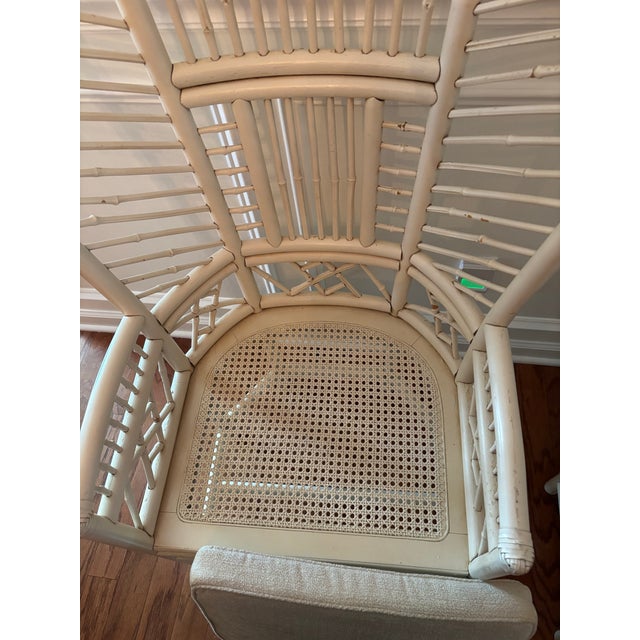 Wood Vintage Brighton Pavilion Style White Lacquered Rattan Armchairs For Sale - Image 7 of 8
