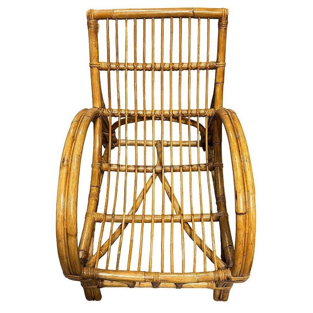 Restored MCM Rattan Double-Strand Half Moon Arm Lounge Chair For Sale In Los Angeles - Image 6 of 10