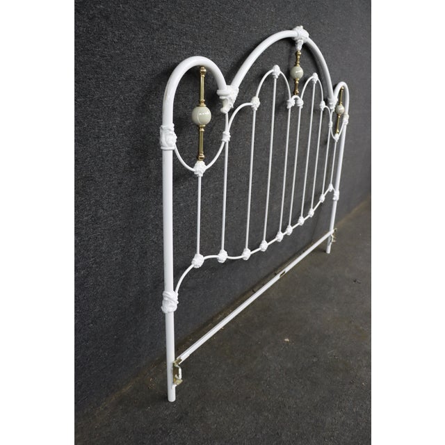 Metal Victorian Style White Iron and Brass Twin Bed Headboard For Sale - Image 7 of 13
