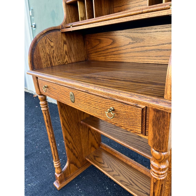 1980s Winners Only Petite Oak Roll Top Secretary Desk For Sale - Image 11 of 12
