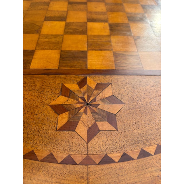 Brown Round Game Table With Marquetry Top, 1940s For Sale - Image 8 of 10