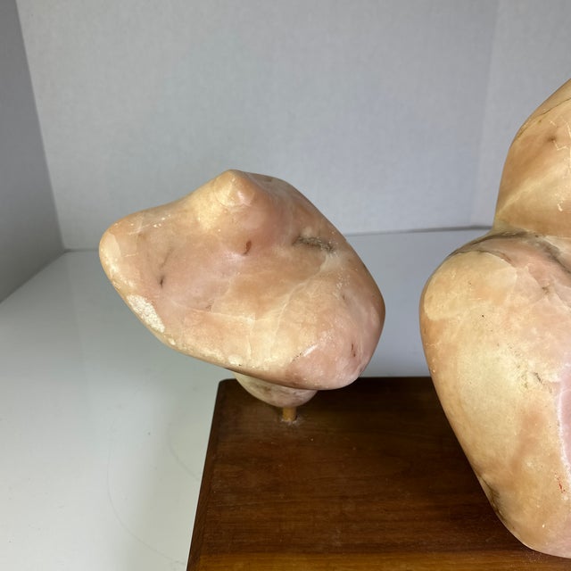 Modern 1970s Modern Rose Marble Sculpture on Wooden Base For Sale - Image 3 of 12