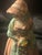 Victorian Antique Cast Iron Doorstop W Victorian Lady in Peachy Pink Colonial Attire & Sunflower Bonnet For Sale - Image 3 of 12