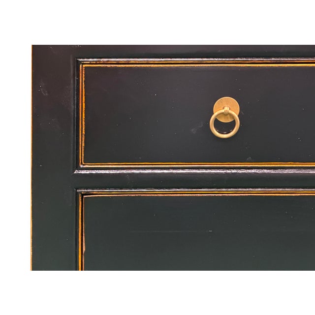 Oriental Black Lacquer 3 Drawers MoonFace Console Credenza Sideboard For Sale - Image 13 of 15