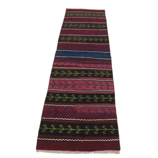 1960s Tribal Burgundy Hand Knotted Kilim Runner Rug For Sale