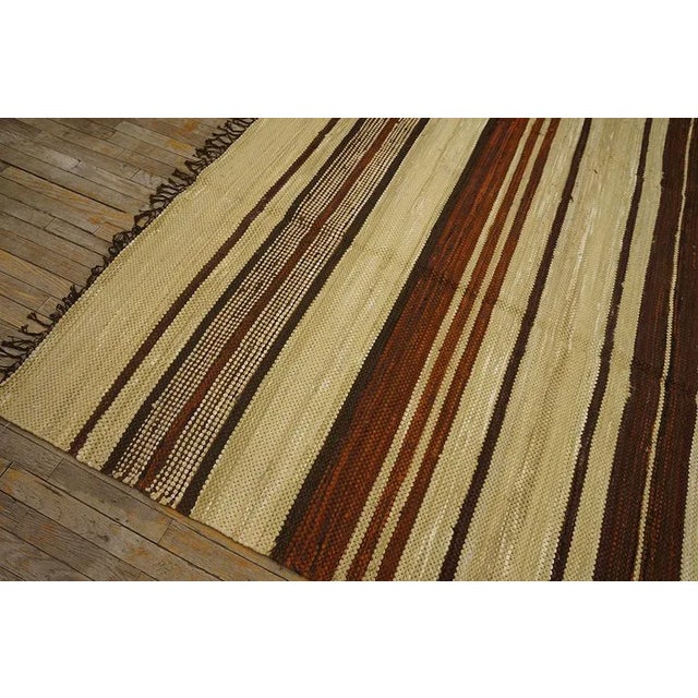 Camel 1940s Camel Red Stripe Mid Century Modern Antique American Rag Rug 8' 5'' X 11' 10'' Flatweave Carpet For Sale - Image 8 of 9