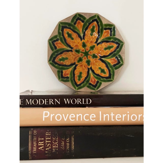 1960s Mid-Century Modern, Italian Green & Gold Mandala Enameled Copper Plate For Sale - Image 5 of 5