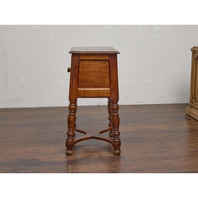 Wood 19th Century French Walnut Side Table With Sliding Door and Turned Legs For Sale - Image 7 of 12