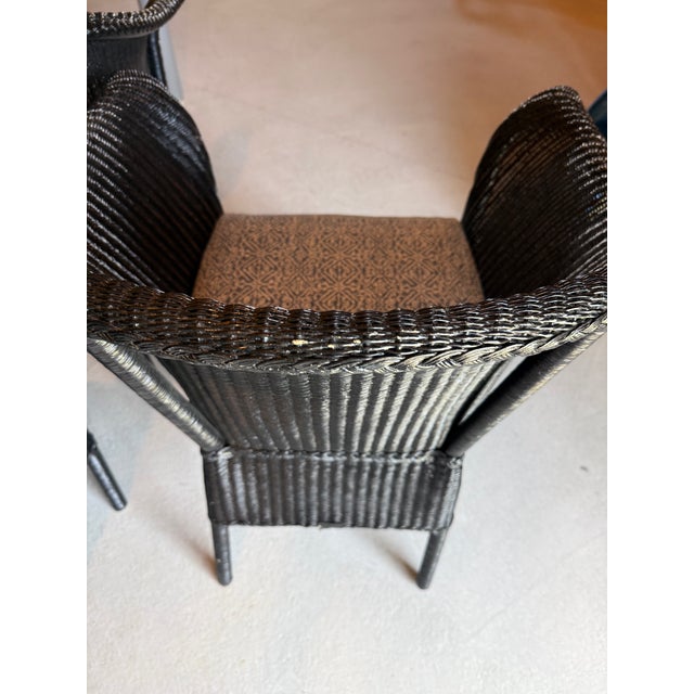 Set of 5 Lamberts Black Wicker Arm Chairs With Custom Perennials Seat Cushions For Sale In Boston - Image 6 of 14