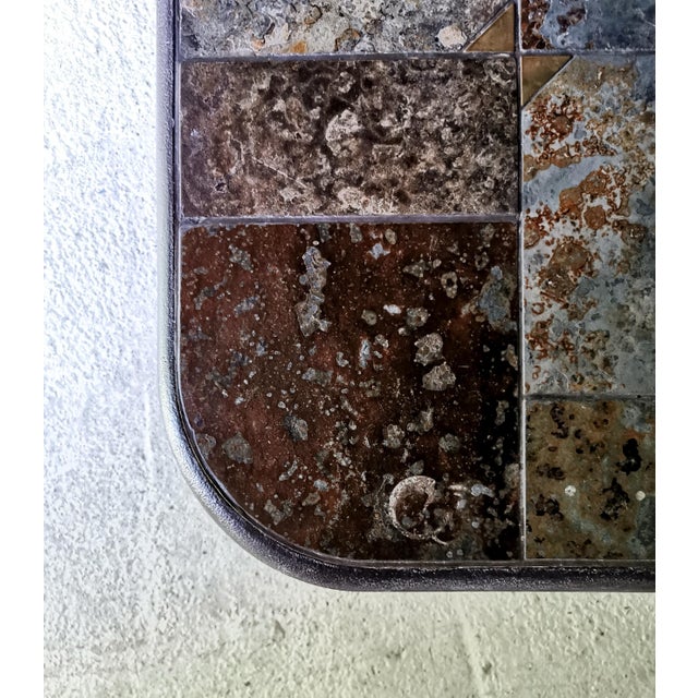Metal Brutalist Stone and Brass Coffee Table attributed to Paul Kingma, 1970s For Sale - Image 7 of 16
