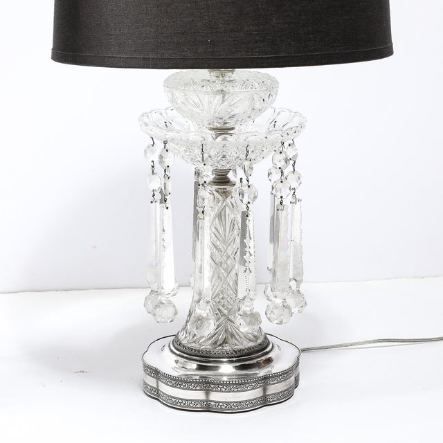 1940s Pair of Art Deco Czech U S Zone Cut Crystal and Silver Plated Table Lamps For Sale - Image 5 of 18