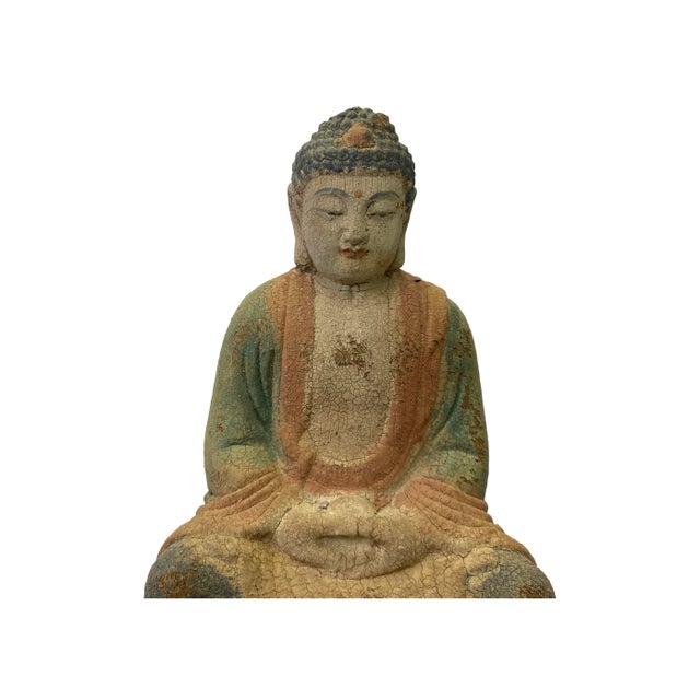 2020s Rustic Wood Sitting Gautama Amitabha Shakyamuni Buddha Statue For Sale - Image 5 of 5