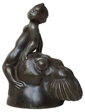 Vintage Metal Figurine with Walrus & Faun by Just Andersen, 1930s