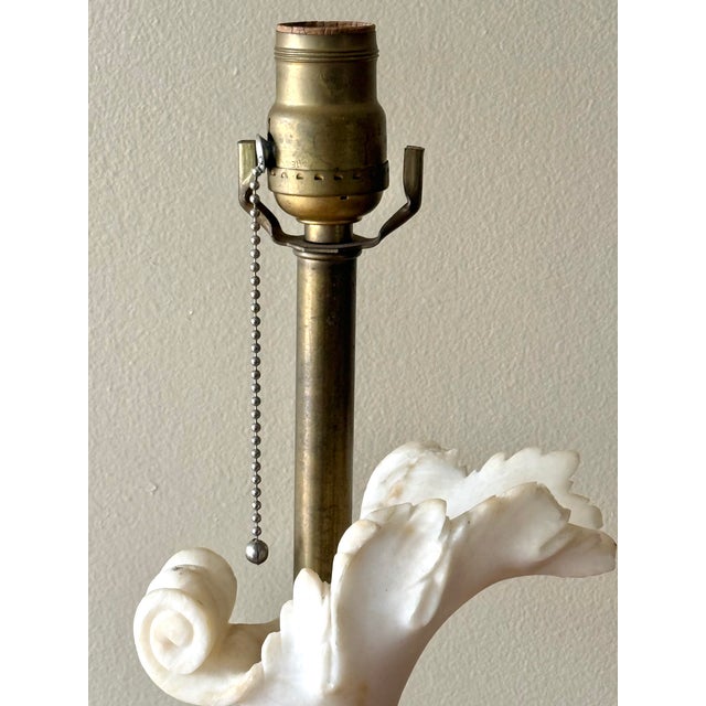Antique alabaster table lamp with a beautiful and rare form featuring an acanthus leaf and scroll. Please see condition...