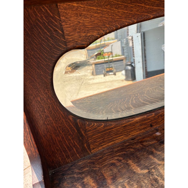 Antique Arts & Crafts Dressing Cabinet, Quarter Sawn Oak Vanity Dresser, Mission Oak Cabinet With Mirror, Tiger Oak Furniture For Sale - Image 12 of 12