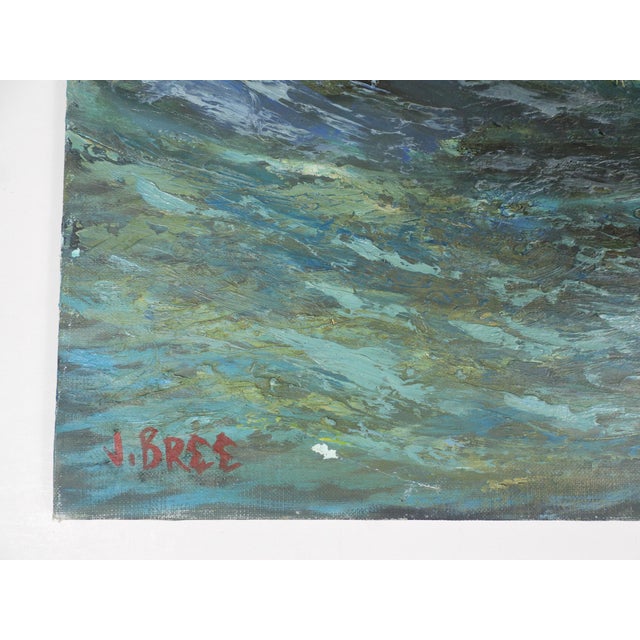 Mid 20th century oil on canvas board impressionist seascape painting. Signed J. Bree lower left corner. Unframed,...