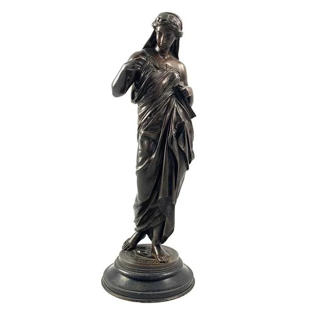 Brown 19th Century Bronze of a Women Draped in Robes on a Round Zodiac Base For Sale - Image 8 of 11