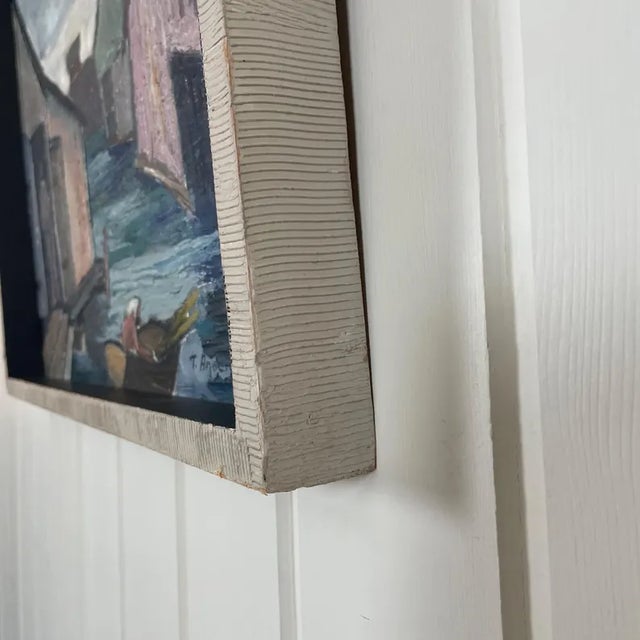 Blue Mid Century Swedish Modernist Harbour Oil Painting by Tor Andersson For Sale - Image 8 of 18