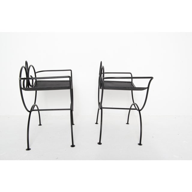 Pair Wrought Iron Salterini style Black Benches For Sale - Image 9 of 10