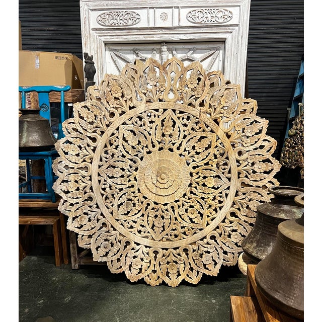 Late 20th Century Vintage Large Wood Carved Medallion For Sale - Image 5 of 5
