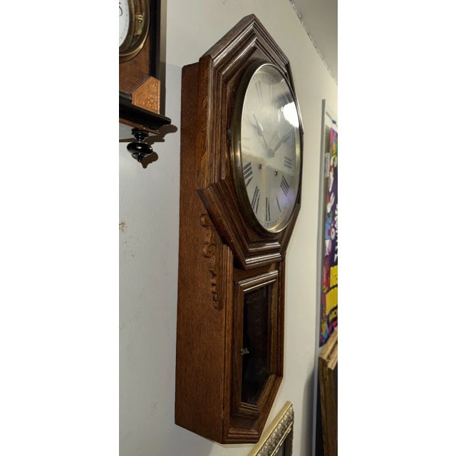 Late 19th Century Antique Ansonia “Regulator A” Schoolhouse Style Regulator Wall Clock For Sale - Image 5 of 10