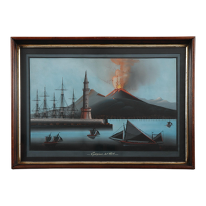 19thC Italian School Gouche on Paper “Eruzione Del 1872”