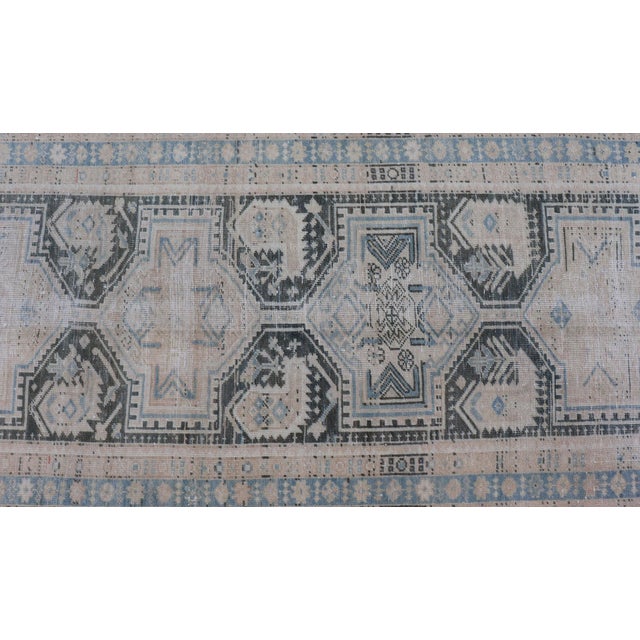 Antique Persian Hamadan Runner With All-Over Medallion Design in Lt. Blue For Sale - Image 10 of 13