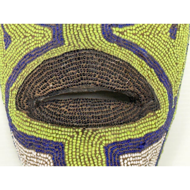 Handcrafted African Glass Beaded Carved Wood Mask For Sale - Image 11 of 12