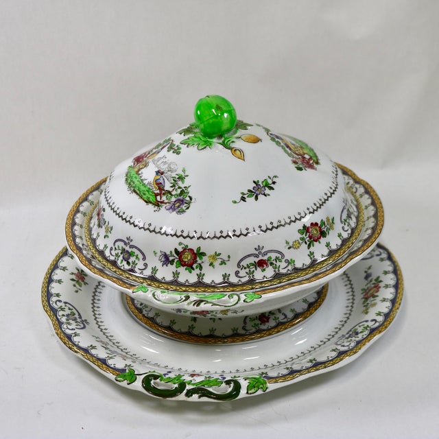 An exceptional, investment-grade example of Edwardian table elegance. This antique Copeland Spode covered vegetable tureen...