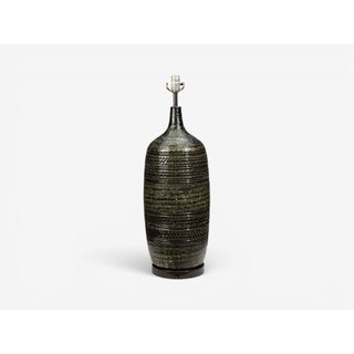 Bitossi Attr., Monumental Table Lamp, Green Glazed Ceramic, Italy, 1960s For Sale