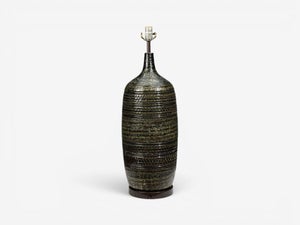 Bitossi Attr., Monumental Table Lamp, Green Glazed Ceramic, Italy, 1960s