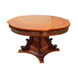 Round Inlaid Dining Table with Removable Extensions, 1970s For Sale