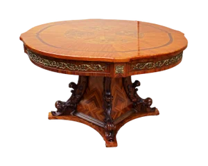 Round Inlaid Dining Table with Removable Extensions, 1970s