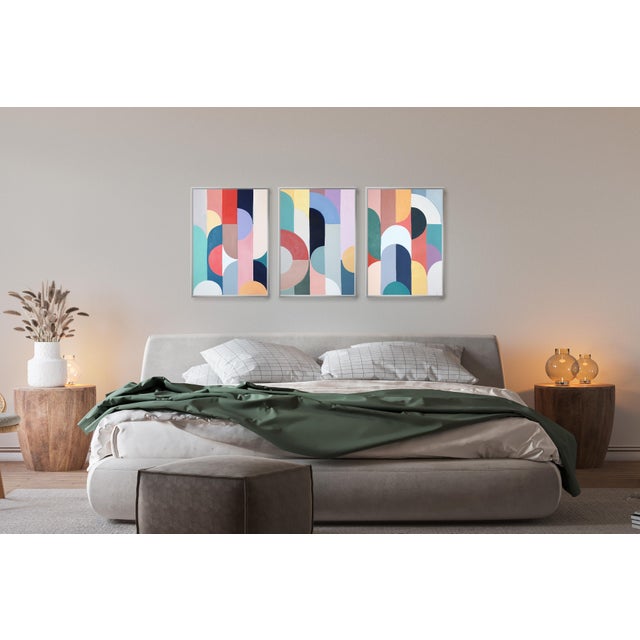 2026, Art Deco Painting Triptych of Subtle Sway, Acrylic Paint on ...
