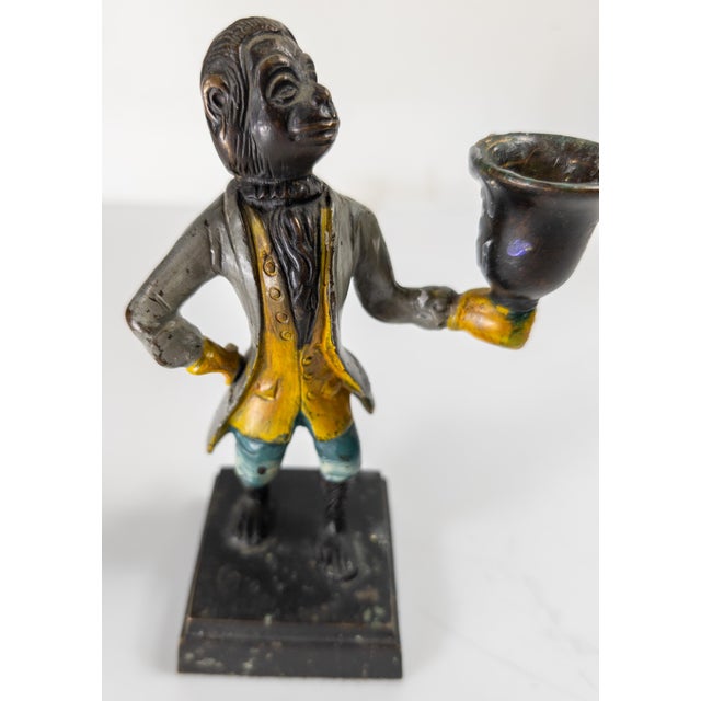 20th Century Decorative Bronze Painted Monkey Butler Candle Stick Holder For Sale - Image 11 of 14
