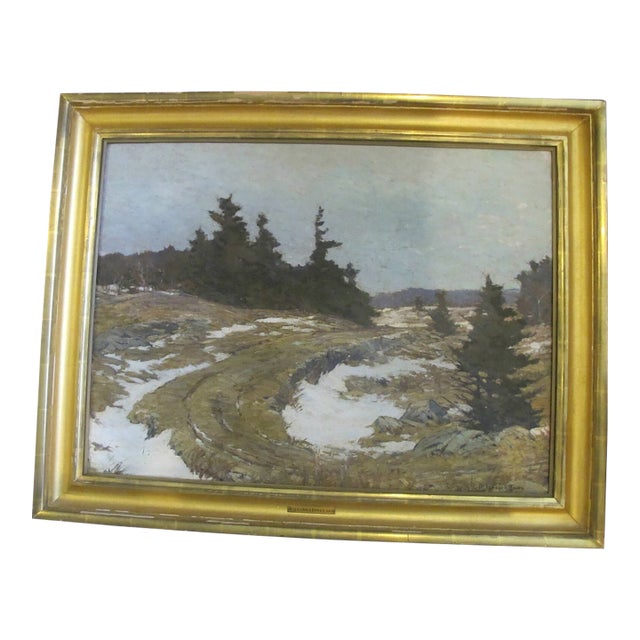 Alexander Bower Country Winter Road Forest Landscape Signed Original Painting For Sale