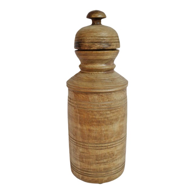 Vintage Rustic Teak Nepal Food Jar For Sale