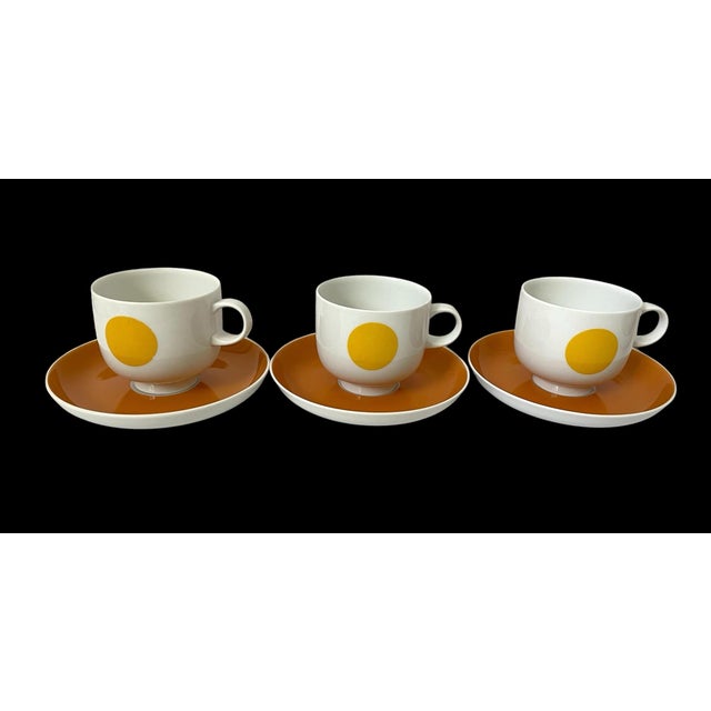 Mid-Century Modern Vintage MCM Rosenthal Studio Line Wolf Karnagel Punktal Gelber Design 6 Cups and Saucers For Sale - Image 3 of 11